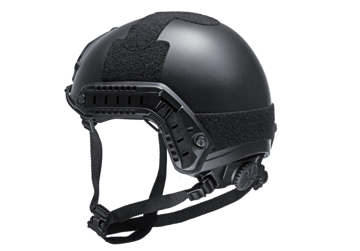 Emerson FAST Helmet MH Replica in Schwarz, Seitenansicht mit ARC Rail, Klettflächen und Drehverschluss