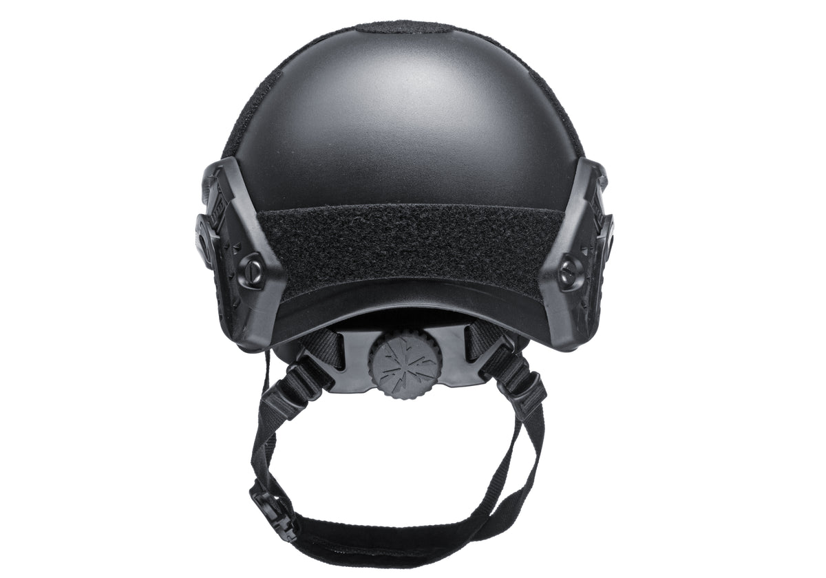 Emerson FAST Helmet MH Replica in Schwarz, Rückansicht mit Drehverschluss und 4-Punkt-Kinnriemen