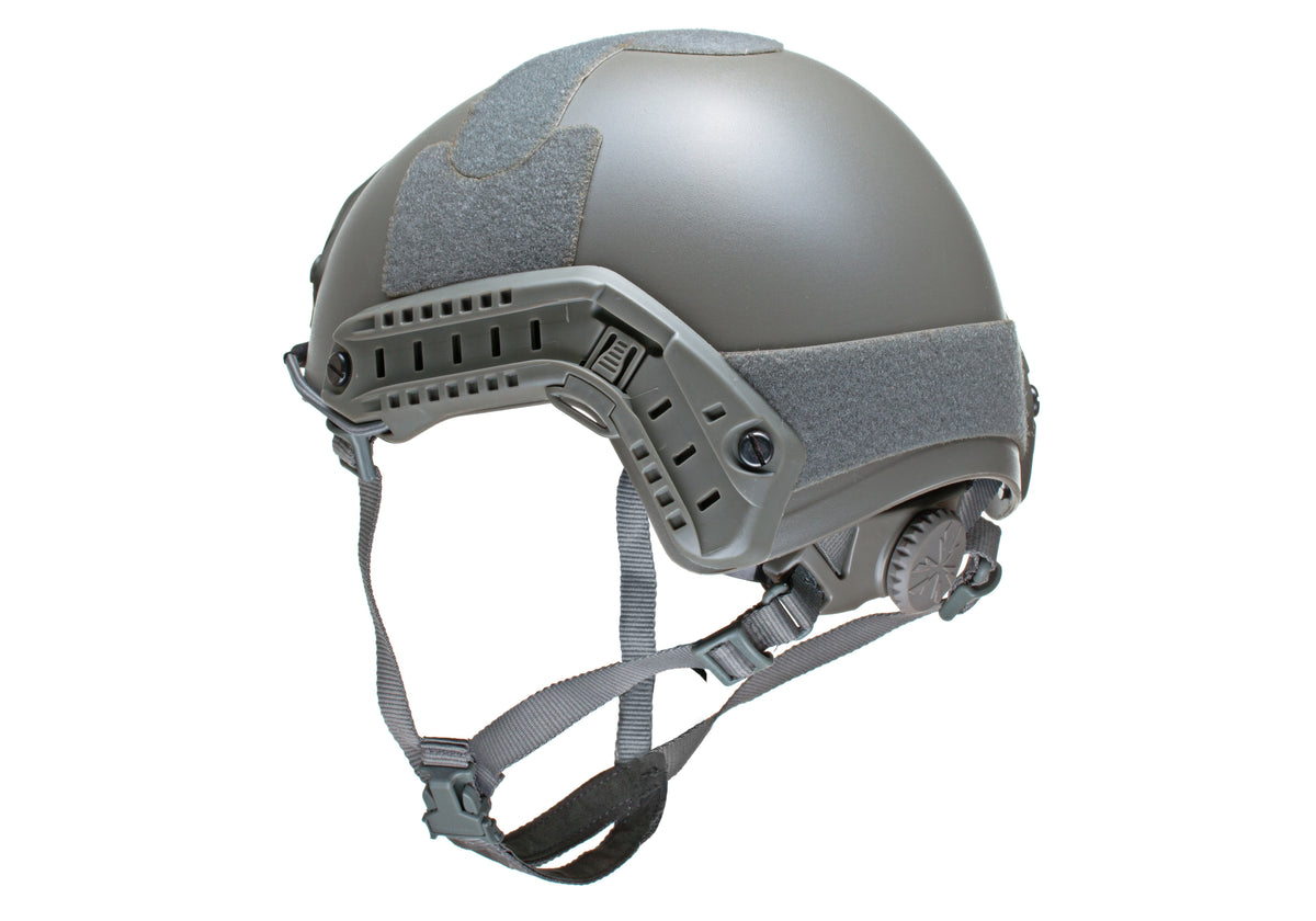 Emerson FAST Helmet MH Replica in Foliage Green, Seitenansicht mit ARC Rail, Klettflächen und Drehverschluss