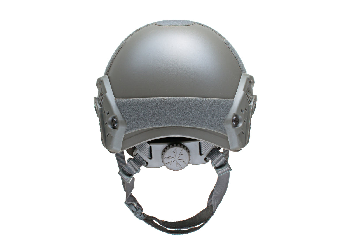 Emerson FAST Helmet MH Replica in Foliage Green, Rückansicht mit Drehverschluss und 4-Punkt-Kinnriemen