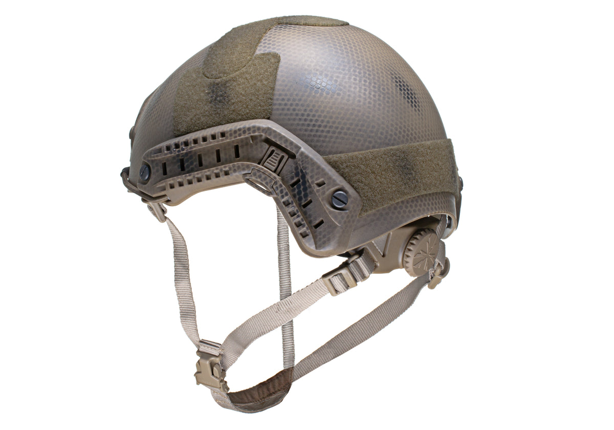 Emerson FAST Helmet MH Replica in Subdued, Seitenansicht mit ARC Rail, Klettflächen und Drehverschluss