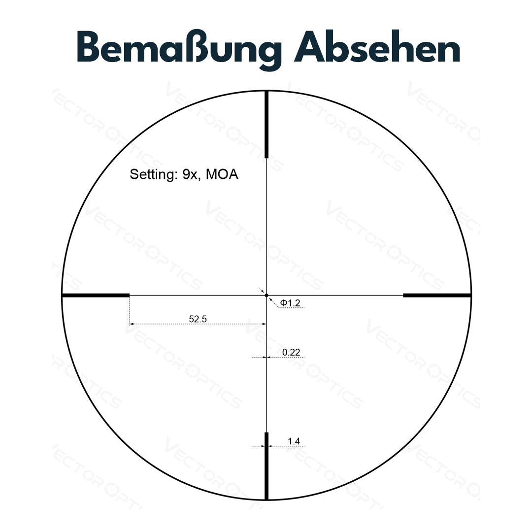 Bemassung des VFD-3 Absehens bei 9facher Vergrösserung in MOA