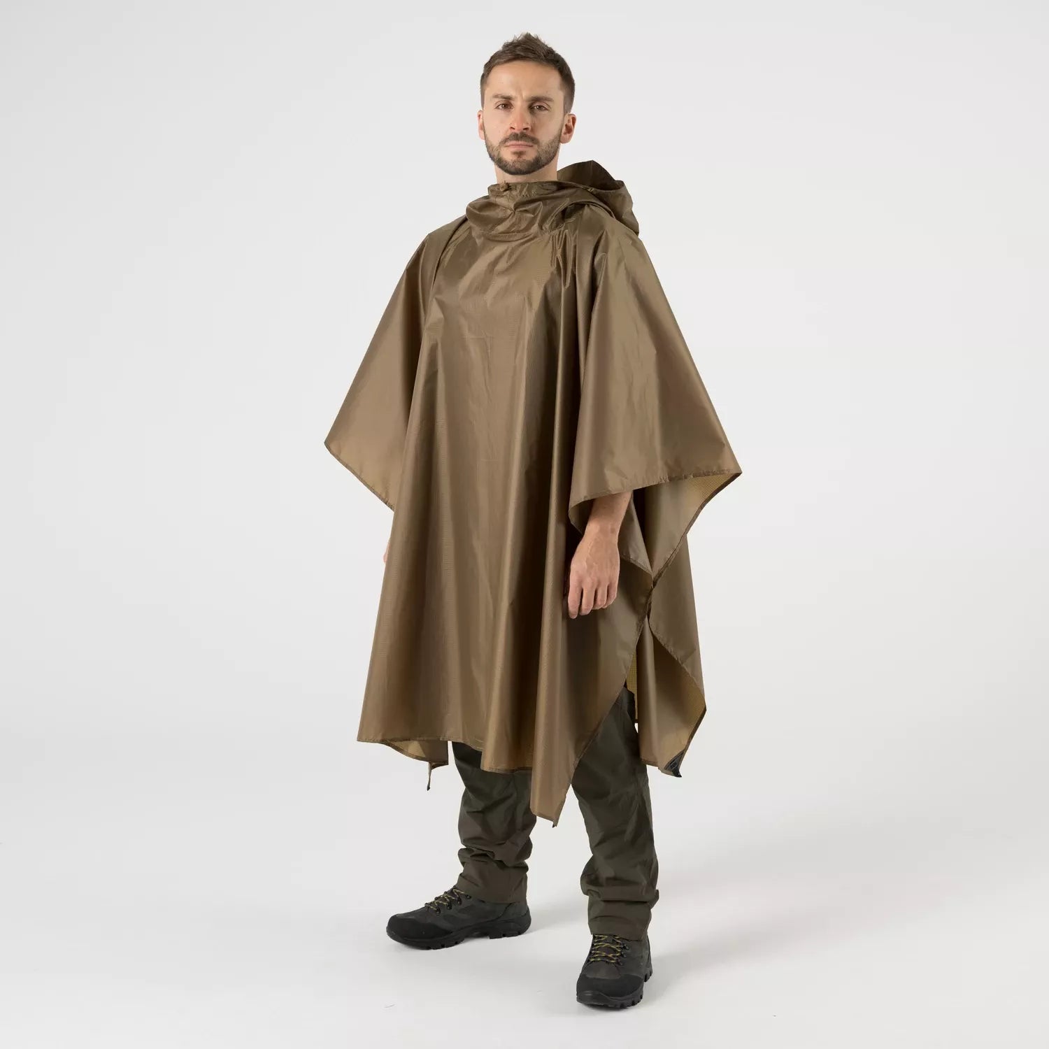 Lightweight Poncho Earth Brown Detail Naht